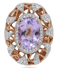 LARGE 5.68CT DIAMOND & AAA PINK AMETHYST 14KT ROSE GOLD FILIGREE FLORAL FUN RING picture