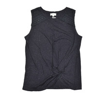 LOFT Outlet Womens Top Size M Black Flecked Sleeveless Lace Shoulder Twist Front picture