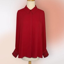 Chico’s Red Embellished Cuffs Button Front Blouse Size 2 Reg 12/14 L picture