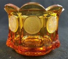 VINTAGE Fostoria  Amber Glass Candy Dish 1887 Liberty Eagle Torch 3