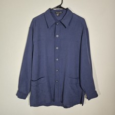 Tulliano Men's 100% Silk Shirt Medium Blue Long Sleeve Button Up Pockets Luxury  picture