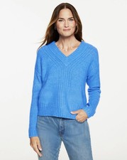 New NWT TALBOTS $99 Petite Medium PM Wool Blend V-Neck Pullover Sweater Blue picture