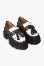 GANNI Cleated Tassel Loafers Women's Size 7 EU 37 Brown White Platform Shoes picture