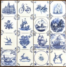 Blue Delft Designs set of 16 Assorted Individual Tiles Kiln Fired picture
