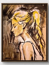 Original Hand Painted 11x14 Woman Soft Shadowy Abstract Canvas Signed Art A344 picture