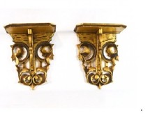 Pair Antique Portuguese Baroque Giltwood Carved Wall Brackets Church Corbels picture
