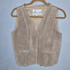 Vtg 70s 80s Le Soleil Genuine Suede Leather Vest Waistcoat L Brown Tan Boho picture