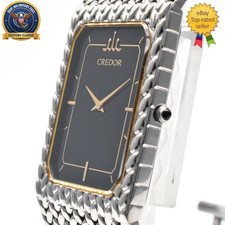 ▶️[N MINT] SEIKO CREDOR 2F70-5330 Black Dial 22mm Rectangle Quartz Women's Watch picture