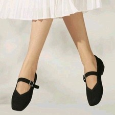 NEW Vivaia Margot Square-Toe Mary Janes Ballet Flats Black Knit Size 8 US, 39 EU picture