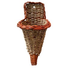 Vtg Woven Wicker Seagrass Wall Hanging Cone Basket Boho Farmhouse Decor Brown picture