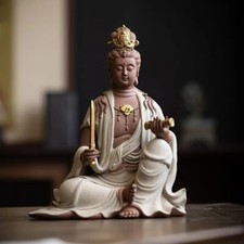 25cm Ceramic Porcelain Manjusri Samantabhadra Bodhisattva Buddha Statue Kwan-yin picture