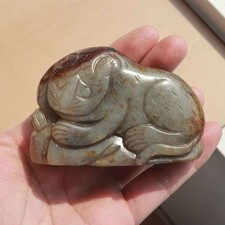 SUPERB LARGE Chinese ANTIQUES Carved OLD RUSSET JADE ROUGH TIGER MOUNTAIN 330g picture