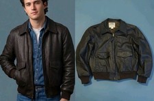 Vtg 80's L.L. Bean Flying Tiger Goatskin Length Bomber Jacket Quilted Lined 42 picture
