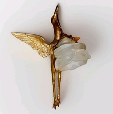 Rare Antique French Sconce Stork with  Satin Blue Flower Shade picture