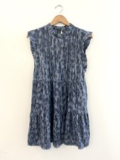 Anthropologie Jenee Tiered Tunic Dress Women’s Medium Blue Leopard Print Boho picture