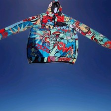 Reason Men’s Half-Zip, Allover Comic Print, Hooded - Medium New With Tags picture