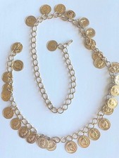 VTG Italian Couture Statement Belt Necklace Gold Tone Chain Napoleon Coins  45” picture