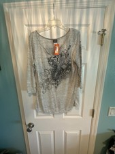Harley-Davidson Women's 3/4 Sleeve Rhinestone Top Size 2X Gray White picture