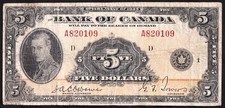 Canada 1935 $5 Five Dollar Banknote Osborne - Towers J/T A 820109 English picture