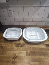 CorningWare Simply Lite glass bakeware 1.5 & 2.5 qt square white casseroles Lids picture