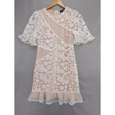 Lulus Lace Mini Dress Women S White Floral Guipure Ruffle Bell Sleeve Boho picture