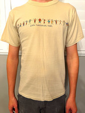 Vintage Zion National Park Shirt Fred Harvey Trading Co Petroglyph Tan Medium M picture