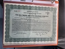 Vintage 1938 Baltimore & Ohio Railroad Co $1000 Bond Certificates Lot of 2 picture