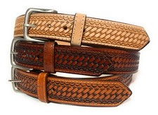 MEN'S HEAVY DUTY BASKET WEAVE WESTERN CASUAL OR WORK LEATHER BELT  picture