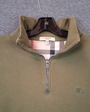 Burberry London Mens Jacket Small 1/4 Zip Green Plaid Trim Academia Old Money picture