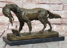 SIGNED MOIGNIEZ HUNTING DOG W/ QUAIL BRONZE SCULPTURE ON MARBLE BASE FIGURINE NR picture