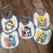5 Vintage Baby Looney Tunes Baby Bib 1993 Warner Bros - 90s Cartoons picture