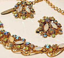 Fabulous FLORENZA Parure Set Necklace Bracelet earrings marquise moonstones vtg picture