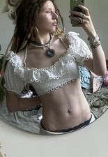 ZIMMERMANN Designer White Cotton Linen Melody Off Shoulder Corset Crop Top XS-S picture