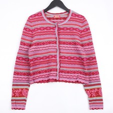 Oleana Women's Merino Wool Silk Cardigan Sweater Knit Fair Isle Pink M picture