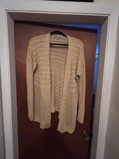 Mustard Yellow Cotton Crochet Cardigan Women's Size L picture