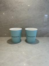 Tiffany & Co. Blue Box Set of 2 Bone China Coffee Cups Blue/White 10 fl oz picture