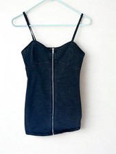 Forever 21 Black Denim Zip-Front Spaghetti Strap Mini Dress picture