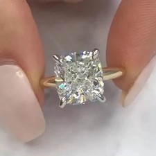 3.00 CT Cushion Cut Moissanite Solitaire Engagement Ring 14K Yellow Gold Plated picture