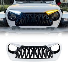 For 2018-2024 Jeep Wrangler JL JT White Front Shark Grille w/DRL Turn Signal picture