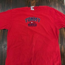 Vintage Tommy Jeans T-Shirt Men’s Large Red Spellout Logo 90s Hip Hop picture
