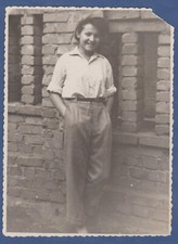 Beautiful young girl in pants, smiling girl in beret Soviet Vintage Photo USSR picture