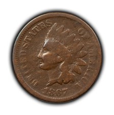 1867 1c Indian Head Small Cent - Wood Grain - VG Key Date - SKU-T4537 picture