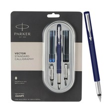 Parker Vector Standard Chrome Trim Calligraphy Fountain Pen 7-Piece Set picture