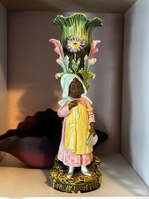 RARE Antique Majolica Pottery Blackamoor Girl Child Vase 19th Century France picture