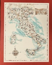 VTG 1998 Authentic Pictorial Map Of Italy Food & Wine Authenticity  Art picture