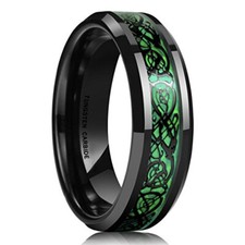 Ebay Wedding Rings For Women 6mm Black Celtic Tungsten Band w/ Green Inlay picture