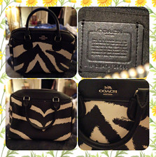 Coach Black/White Animal Print Satchel Top Handle Zip Closure Silver Hardware picture