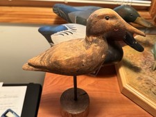 Vintage Hand-Carved Wooden Shorebird Hunting Decoy, Brown Wood, 1pc w/Base/Stand picture