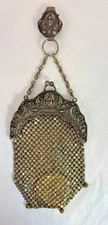 Antique German Silver Mesh Chatelaine Purse Gold Tone Tassel Chain Mail Kilt picture