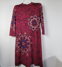 Goldworm Italy 1970's Vintage Kaleidoscope Floral Magenta Merino Wool Dress 16 picture
